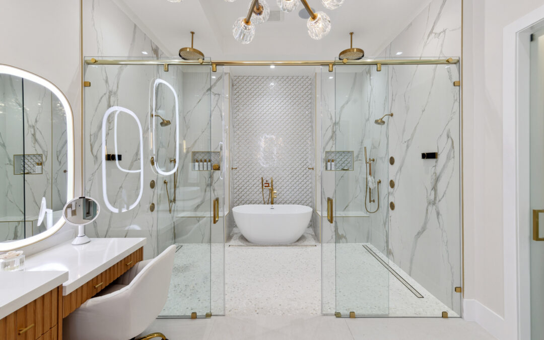 Bathroom Trends: Marble, Chandeliers, Heated Floors